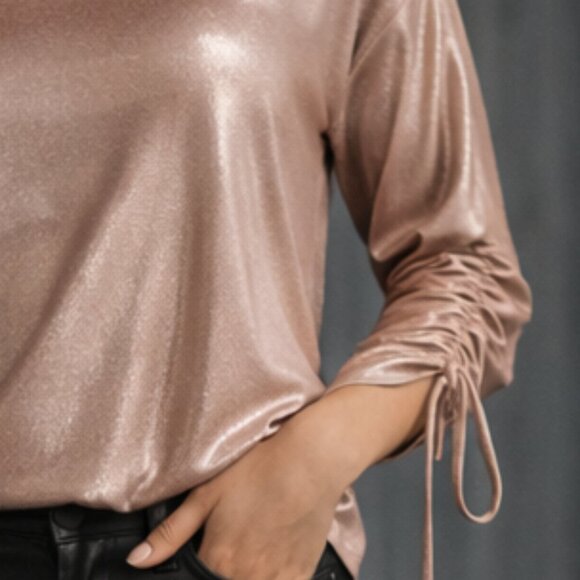 NWT Very Elegant Rose Gold Pastel Blush Women's Ruched Sleeve Blouse - Picture 3 of 6